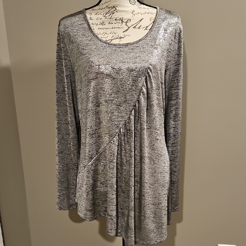 One World Silver Long Sleeve Top with Metallic Design XL